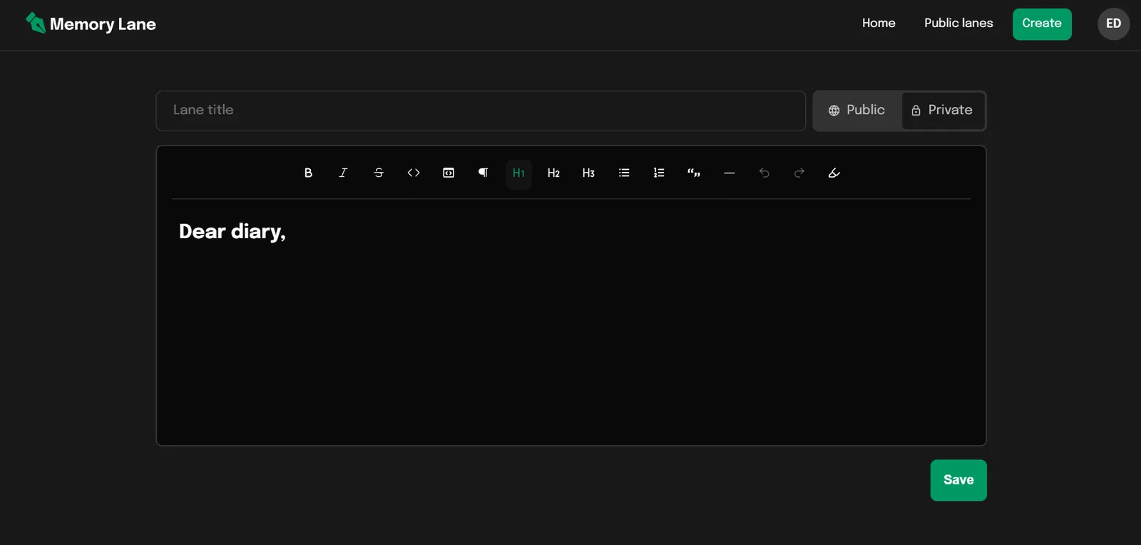 Writing a new lane in the rich text editor