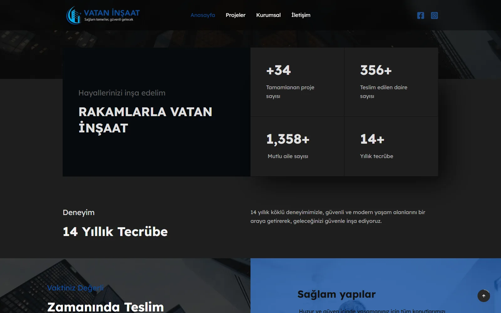 Rakamlarla şirket: tamamlanan projeler, teslim edilen daireler, aile sayısı ve deneyim yılı
